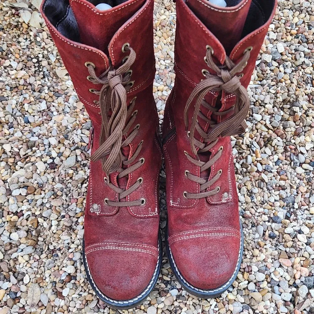 TAOS Tall Crave Red Suede Lace Up Side Zip Boots Women's  US 8 - 8.5 / EU 39 Tag